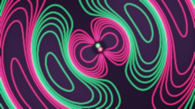 Oscillating Dipole Radiation With Electric Field Line Loops Detaching And Propagating Seamless Loop in deep magenta tones