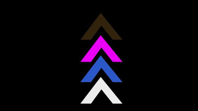 Minimalist animated upward arrows motion on black background, loop animation direction desi
