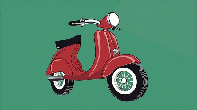Retro Classic Scooter Vector Animation On Green Screen 5 Seconds Video