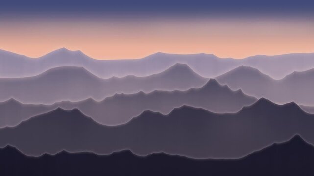 Hazy Mountain Peaks Sliding Past in a Reverse Side Pan, Layered Ridgeline Depth Planes, Seamless Loop in soft dawn tones