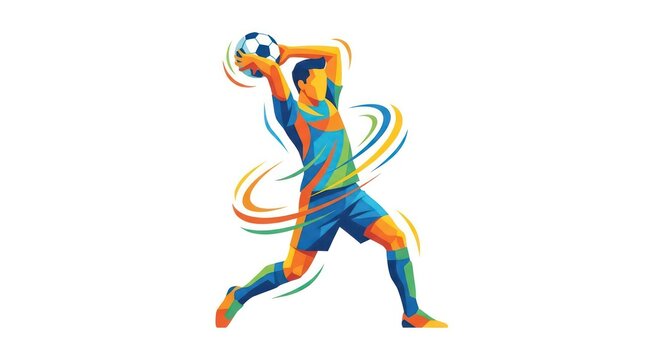 Abstract Colorful Handball Player Action Graphic Illustration