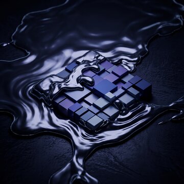 Macro photography of a futuristic motherboard with glowing blue optical fibers and data streams, AI technology concept
