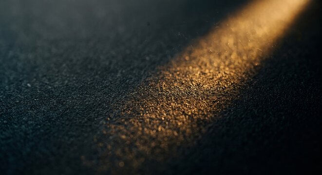 Abstract macro texture of dark rough surface illuminated by a single warm golden light beam, highly tactile background, deep natural contrast