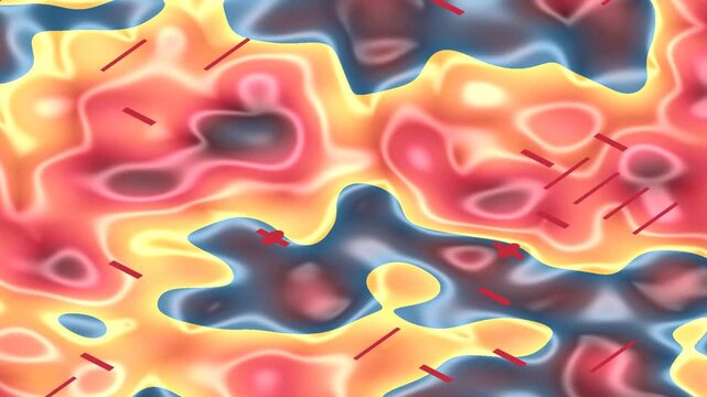 Colorful abstract patterns with arrows indicating flow