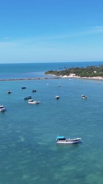 Vertical Aerial View of Fishing Boats at Pamban Harbour Rameswaram Tamil Nadu India