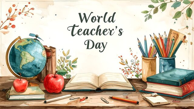 World Teachers Day Education Watercolor Poster