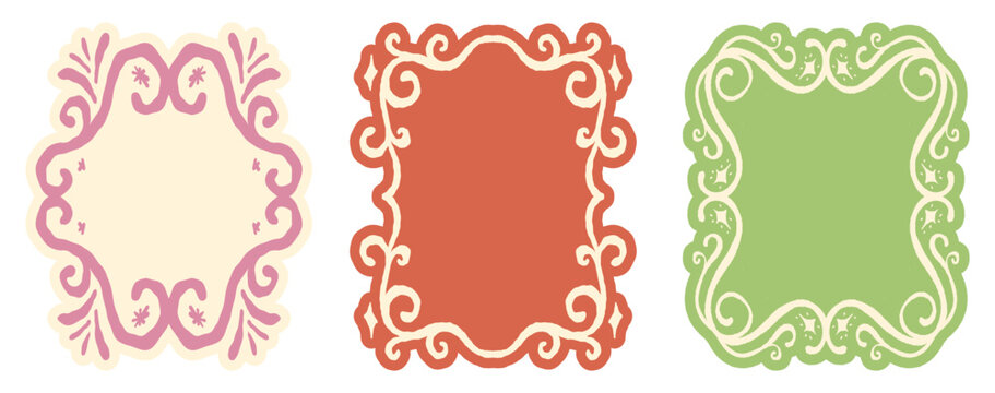 Vector elegant ornamental flourish frame with decorative swirls and curly line art. Vintage trendy hand drawn border perfect for logos, greeting cards