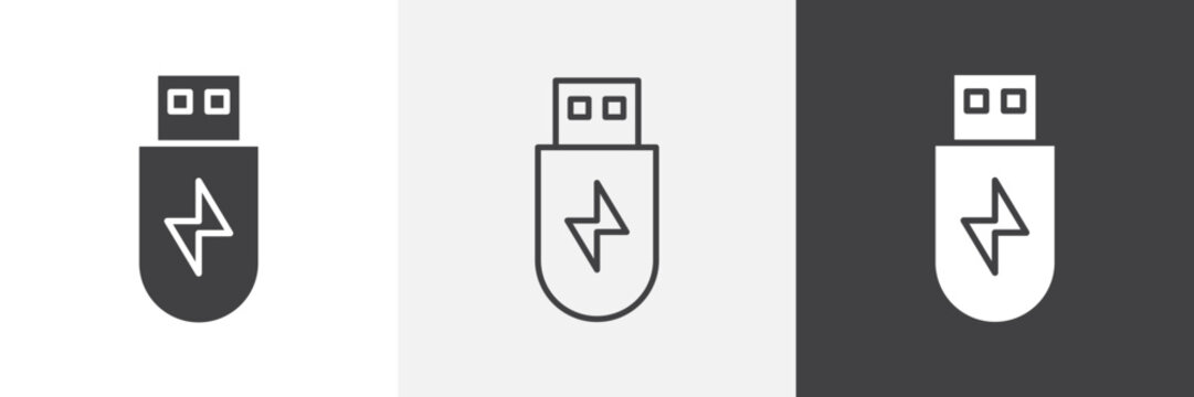 usb drive icon flat outline in black