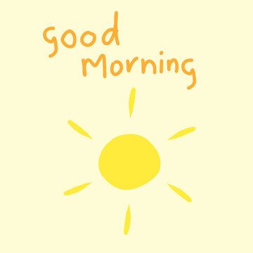 Cute Good Morning greeting vector with bright sun illustration