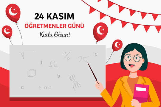 24 Kasim Ogretmenler Gunu Horizontal Banner Female Teacher Vector