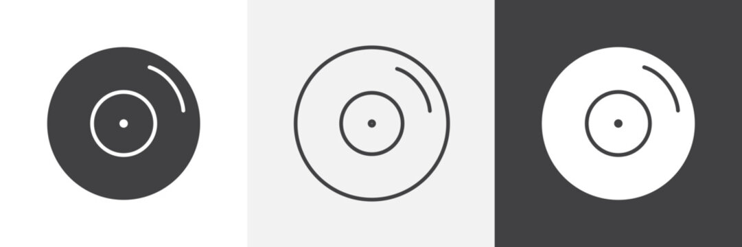 Vinyl icon flat outline in black