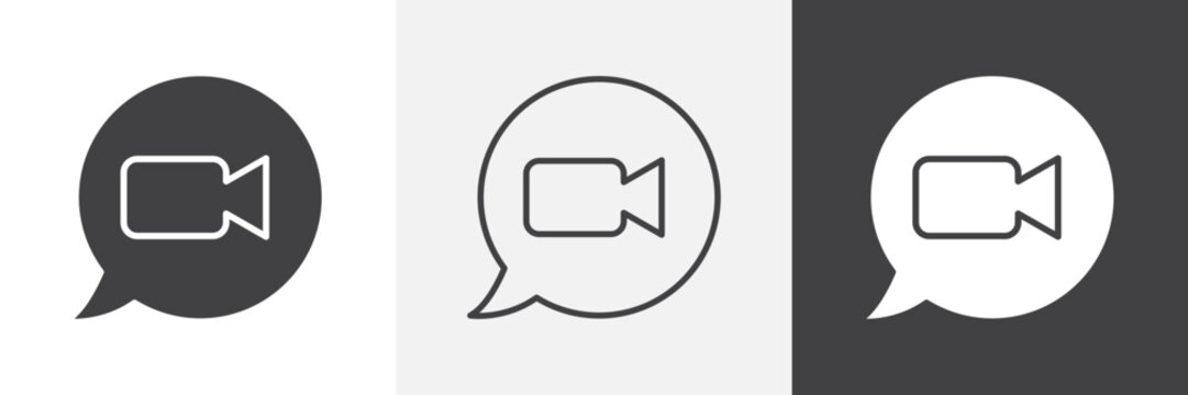 Video call icon flat outline in black