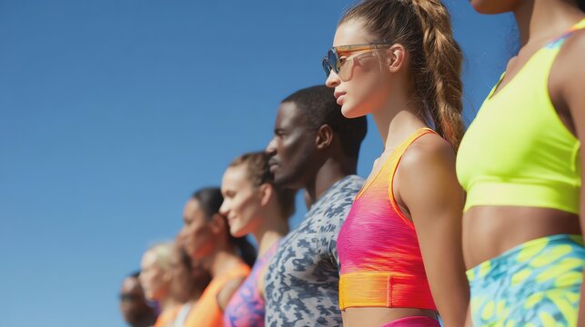 Diverse athletes aligned under the sun.