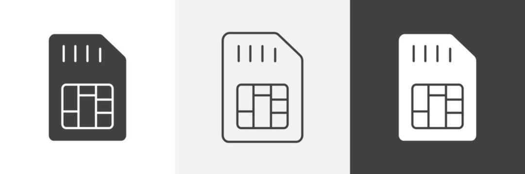 Sim card icon flat outline in black
