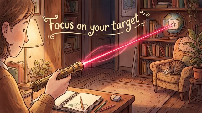 Person pointing laser pointer at globe in cozy library with focus on your target text