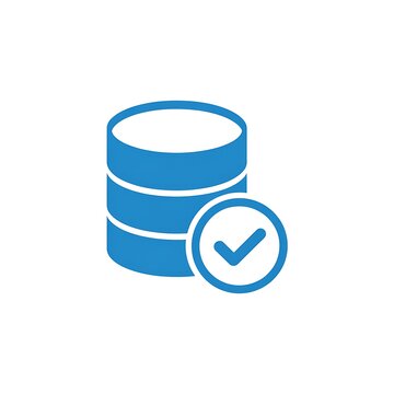 Blue database icon with check mark symbol
