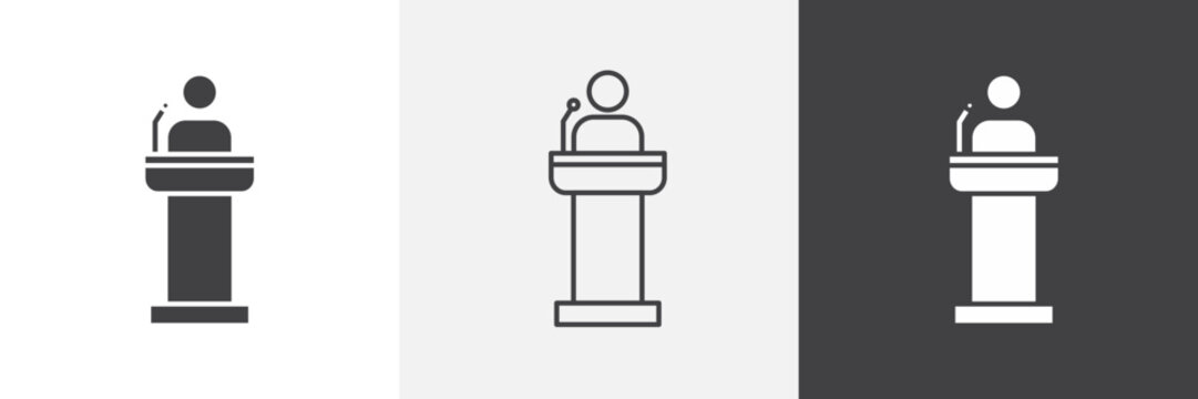 Politician speaker icon flat outline in black