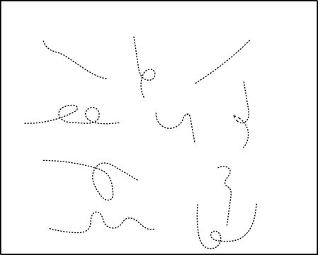 Collection of various dotted line loops and shapes with dotted lines curved shapes dashed lines graphic elements abstract design set of lines dotted path minimalist design black dots geometry