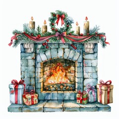 Obraz premium Cozy festive fireplace illustration