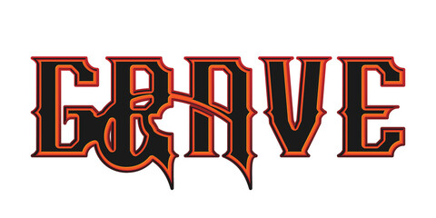 Grave text effect title with retro typography style isolated on black background © Ndoewer