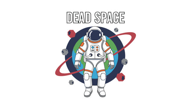 Astronaut in spacesuit floating in deep space near planet earth with asteroids for dramatic dead space sci-fi concept.
