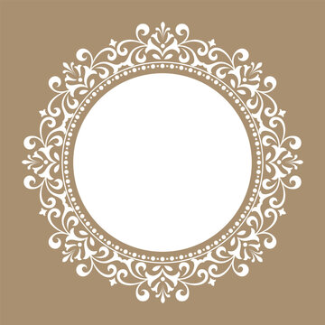 Decorative frame Elegant vector element for design in Eastern style, place for text. Floral beige and white frame. Lace illustration for invitations and greeting cards
