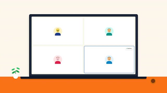Business online virtual meeting and discussion using laptop illustration vector business animated video. 4K Video