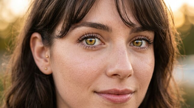Beautiful Woman Eyes Close Up, Sparkling Hazel Green Eyes with Detailed Iris Texture, Luxury Beauty Portrait