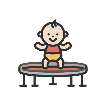 Adorable Baby Bouncing on Mini Trampoline Icon - Vector Illustration