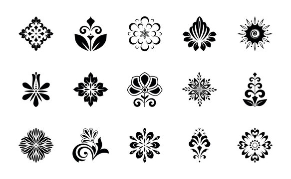 Flower icons set. Isolated elements for design. Vector graphics. Flower collection
