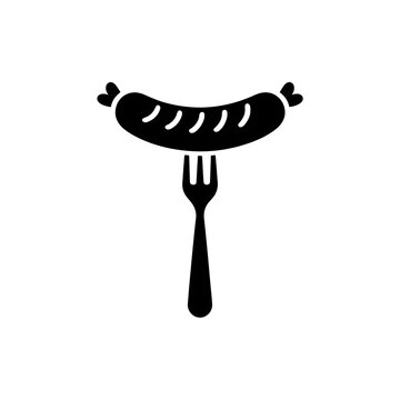 Black sausage icon on a metal fork