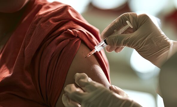 Close-up of a person receiving an injection in their arm