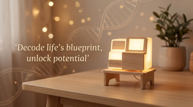 Modern Wooden Desk Lamp with DNA Helix Graphic and Inspirational Quote for Science and Biology