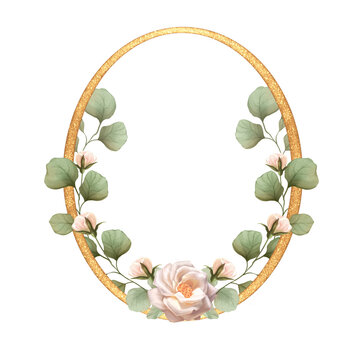 Cute hand-drawn oval rose gold frame wreath