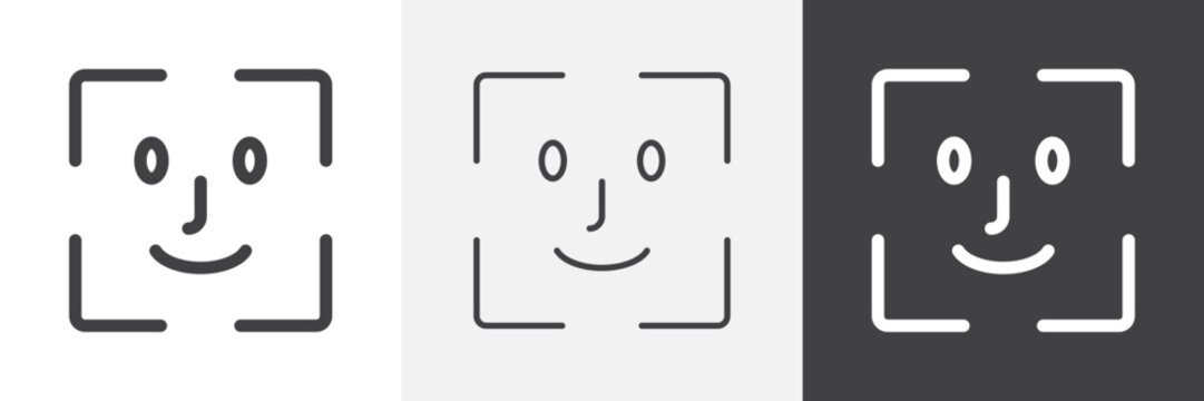 Face id icon flat outline in black