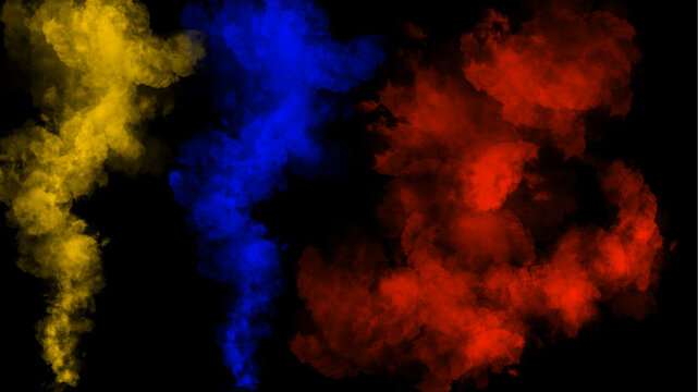 Red blue and yellow smoke effect