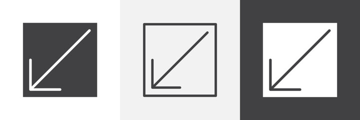 Obraz premium Down left icon flat outline in black