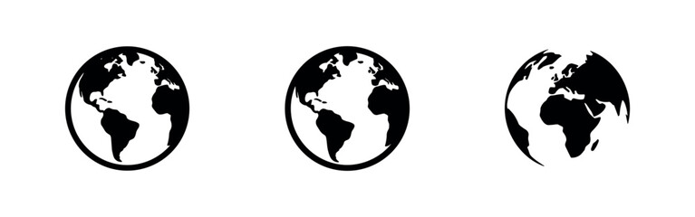 World globe icons set, global earth planet maps in black and white © Lili