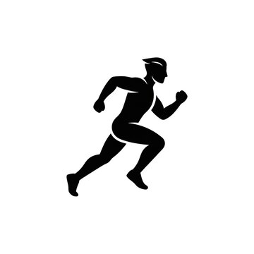Silhouette runner athlete character icon on transparent background showing dynamic action and movement for active sports concepts.