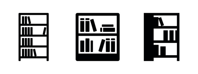 Library bookshelf and book collection icon set © Lili