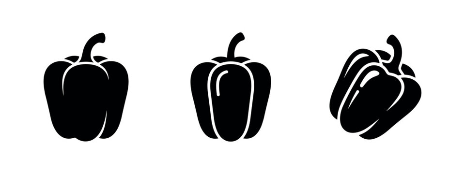Bell pepper icon set. Fresh sweet paprika vegetable silhouette.
