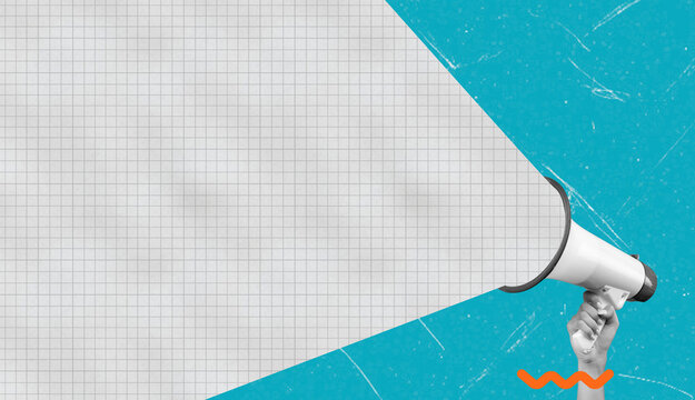 Art collage with a megaphone and a checked background suitable for text integration