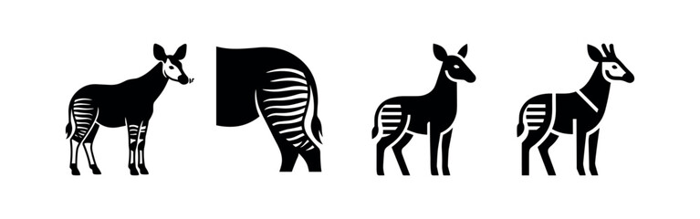 Fototapeta premium Okapi silhouette icons set, showcasing the unique striped patterns of this elusive African forest giraffe.