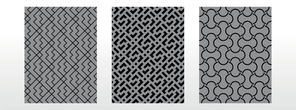Geometric set of seamless black and gray patterns. Simple vector graphics