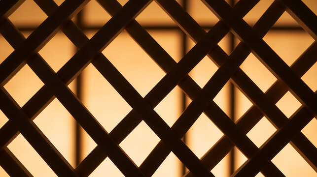 Geometric Wooden Lattice Screen Backlit with Warm Light