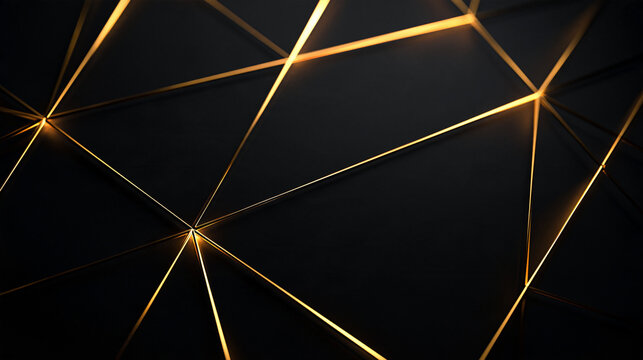 Abstract Luxury Geometric Dark Background with Glowing Gold Lines