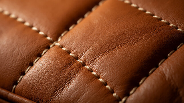 Close-up of Brown Stitched Leather Texture