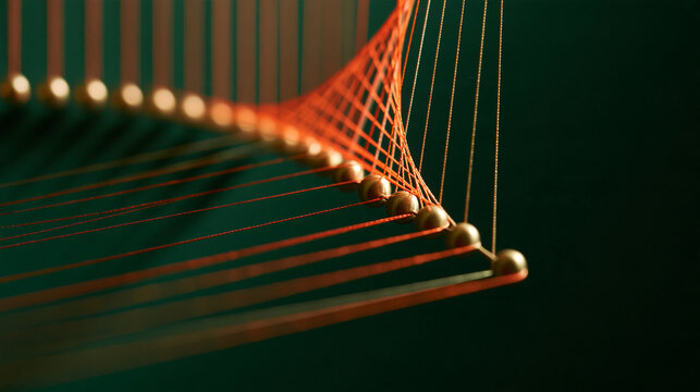 Geometric Kinetic String Sculpture Illustrating Physics and Mathematical Balance