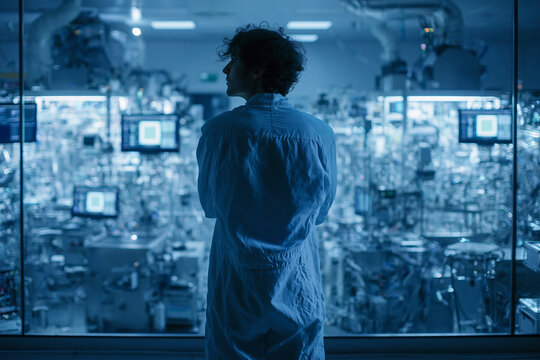 Scientist Looking at High Tech Automated Laboratory Equipment