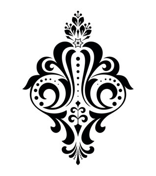 Damask graphic ornament. Floral design element. Black and white vector pattern.